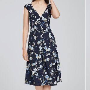 Wayf Navy Floral Midi Dress with Blue & White Flowers